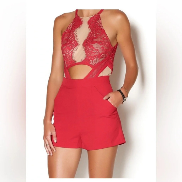Luxxel Sexy pink lace see through romper. Small. K1 - Picture 2 of 15